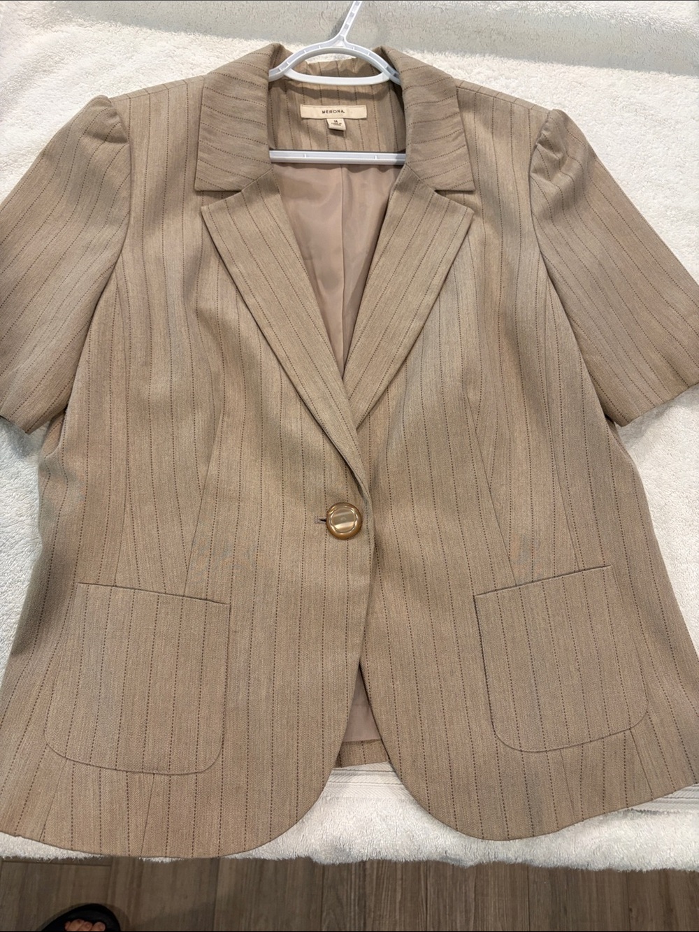 Merona Size 14 Short Sleeve Pinstripe Blazer Lined Career Jacket